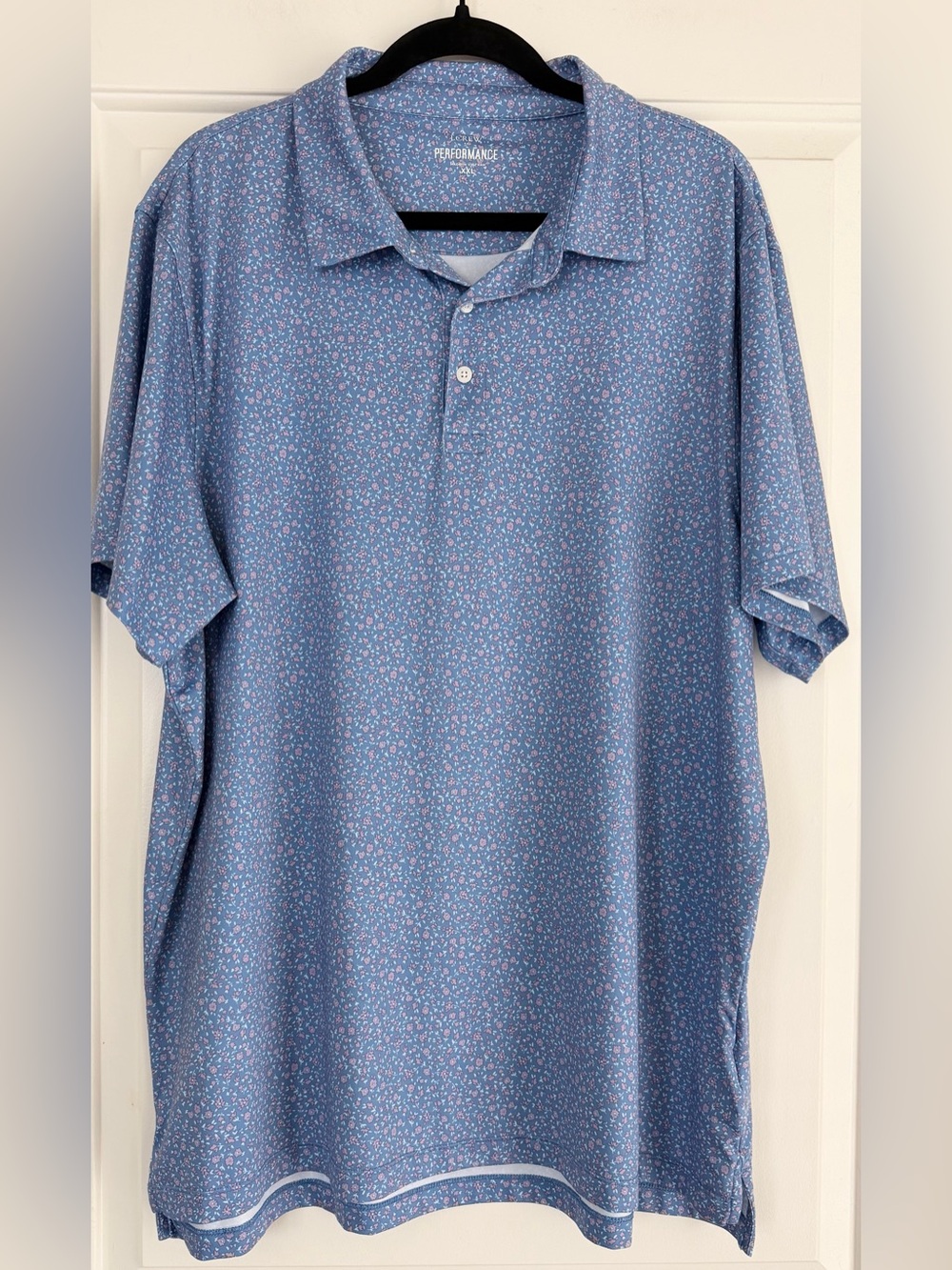 J. Crew Performance Short-Sleeve Polo in Blue with Pink Floral Microprint